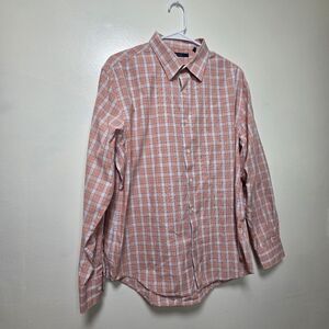 Pink and White Plaid Button-Up Shirt